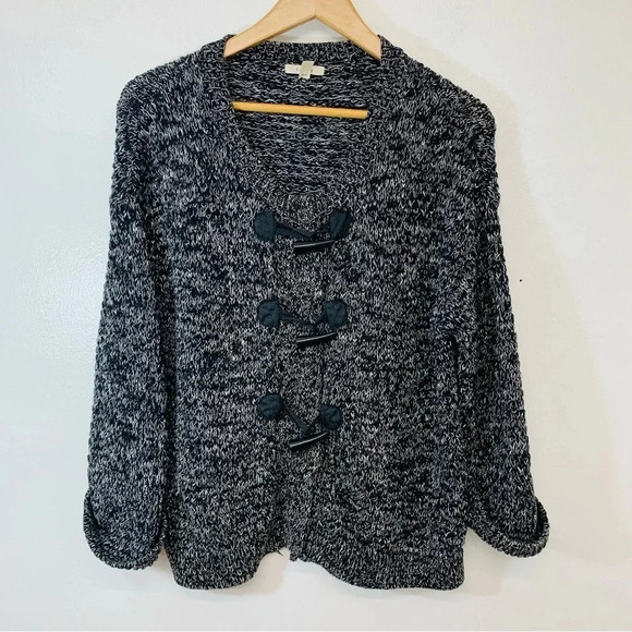 Caslon Womans‎ Chunky Knit Sweater Toggle Button Small  Black White  Cotton Boxy - Picture 1 of 10